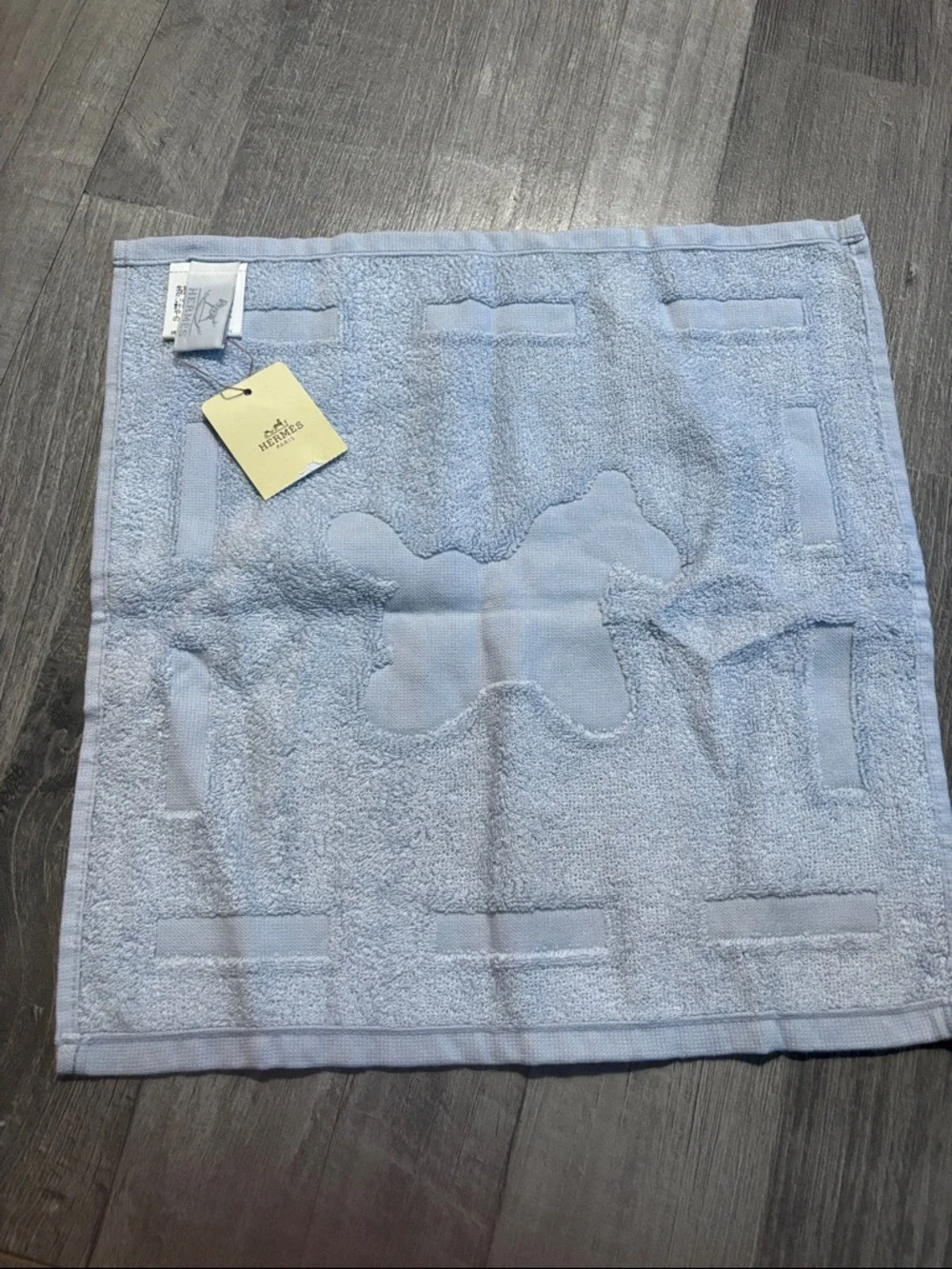 Hermes Pale Blue Cotton Bath Cloth with Embossed Butterfly